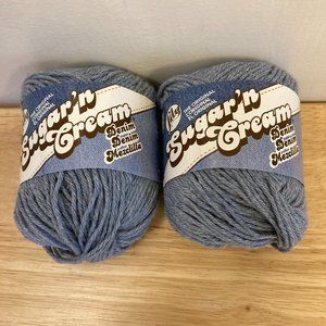 Lily Sugar'n Cream Lot of 2 Yarn Denim Stonewash Same Dye Lot Skein